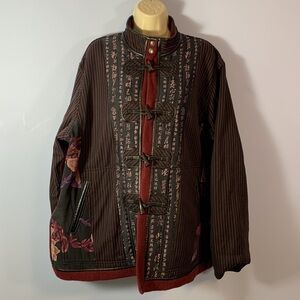 KOOS of course reversible jacket coat fleece quilted silk faux leather trim 1x